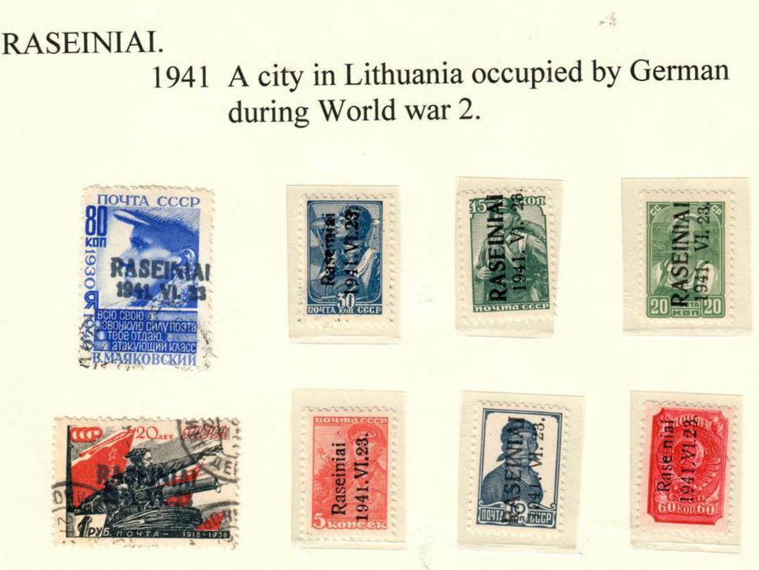 GERMAN OCCUPATION OF LITHUANIA 1941 Russian Definitives overprinted  Raseiniai 23/6/1941. Set of 8. Not listed by SG. Scarce. - image 0