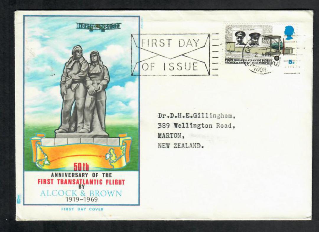 GREAT BRITAIN 1969 50th Anniversary of the First Trans Atlantic Flight by Alcock and Brown on first day cover. - 531048 - Postal image 0