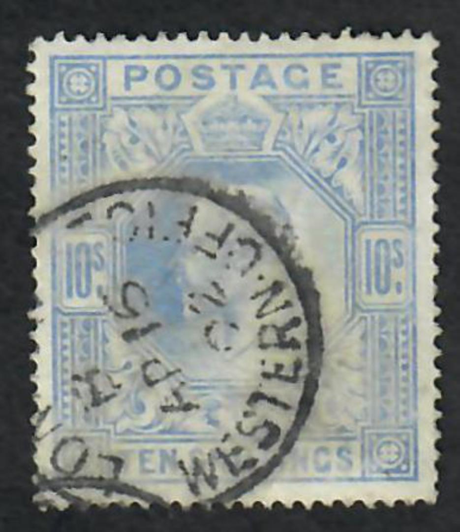 GREAT BRITAIN 1902 Edward 7th Definitive 10/- Ultramarine. De La Rue printing. Reasonable postmark but it mostly covers the face image 0