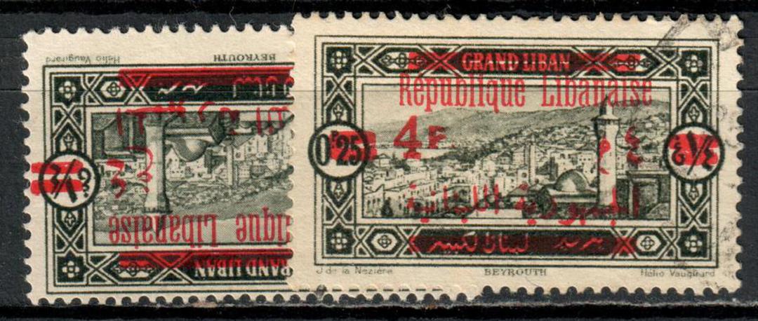 LEBANON 1928 Definitive 4p on 0.25 Olive-Black. Two copies one of which reads 4f. - 8901 - FU image 0