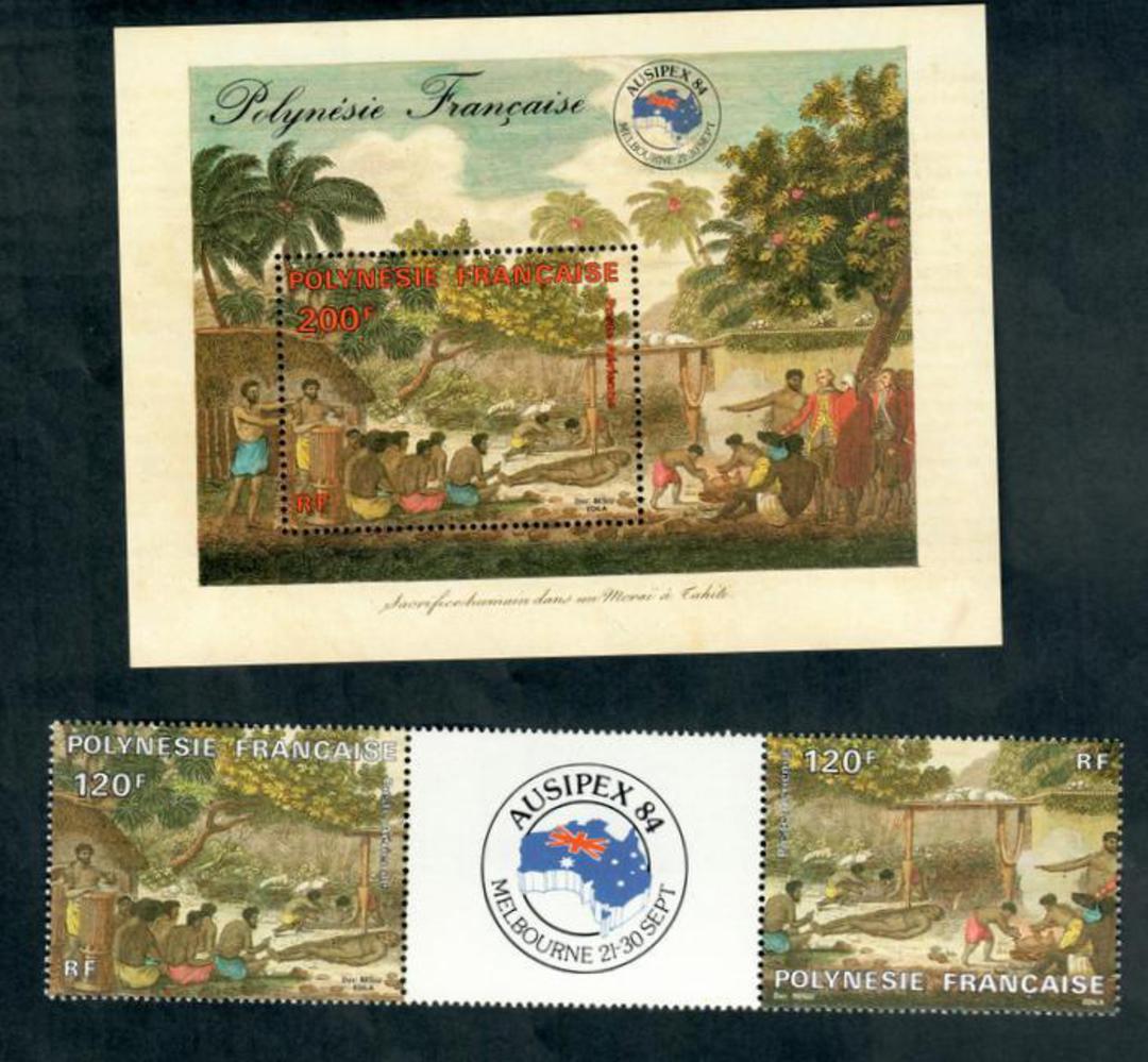 FRENCH POLYNESIA 1984 Ausipex '84 International Stamp Exhibition. Strip of 2 and miniature sheet. - 50682 - UHM image 0