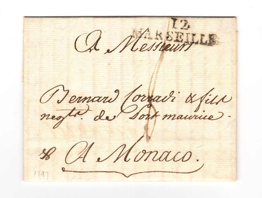 FRANCE 1797 Letter from Marseille to Monaco. MARSEILLE and Manuscript 8. - 30903 - PostalHist image 0