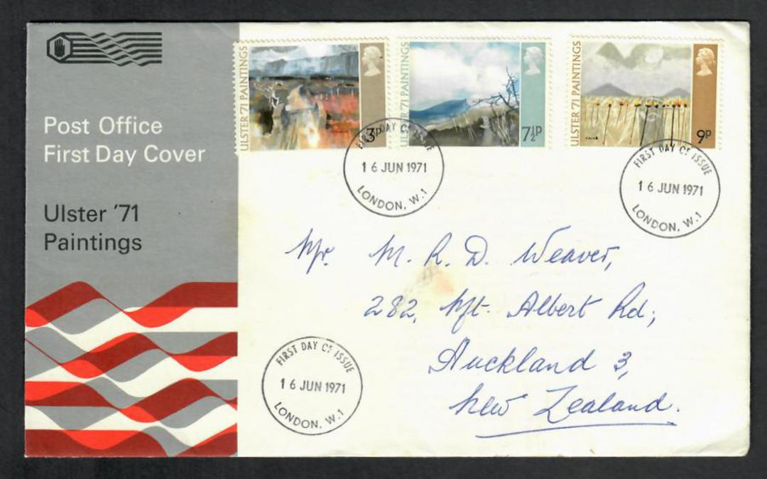 GREAT BRITAIN 1971 Ulster '71 Paintings. Set of 3 on first day cover. - 530400 - FDC image 0