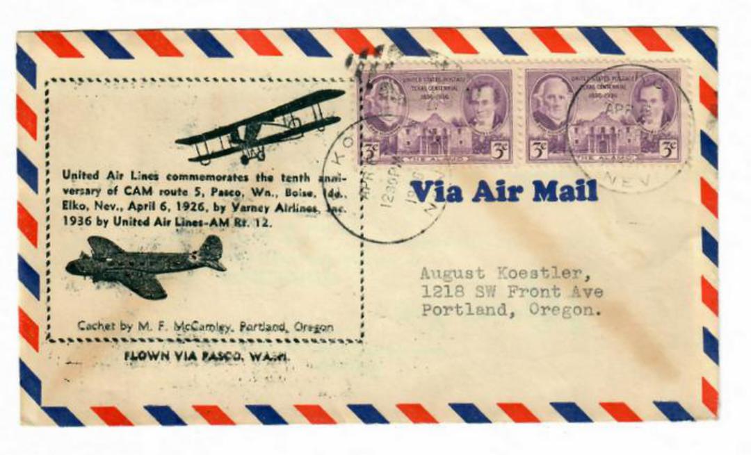 USA 1936 Tenth Anniversary of the CAM Route 5 from Pasco Wis Boise Ida Elko Nev. Flown from Pasco. - 31019 - PostalHist image 0