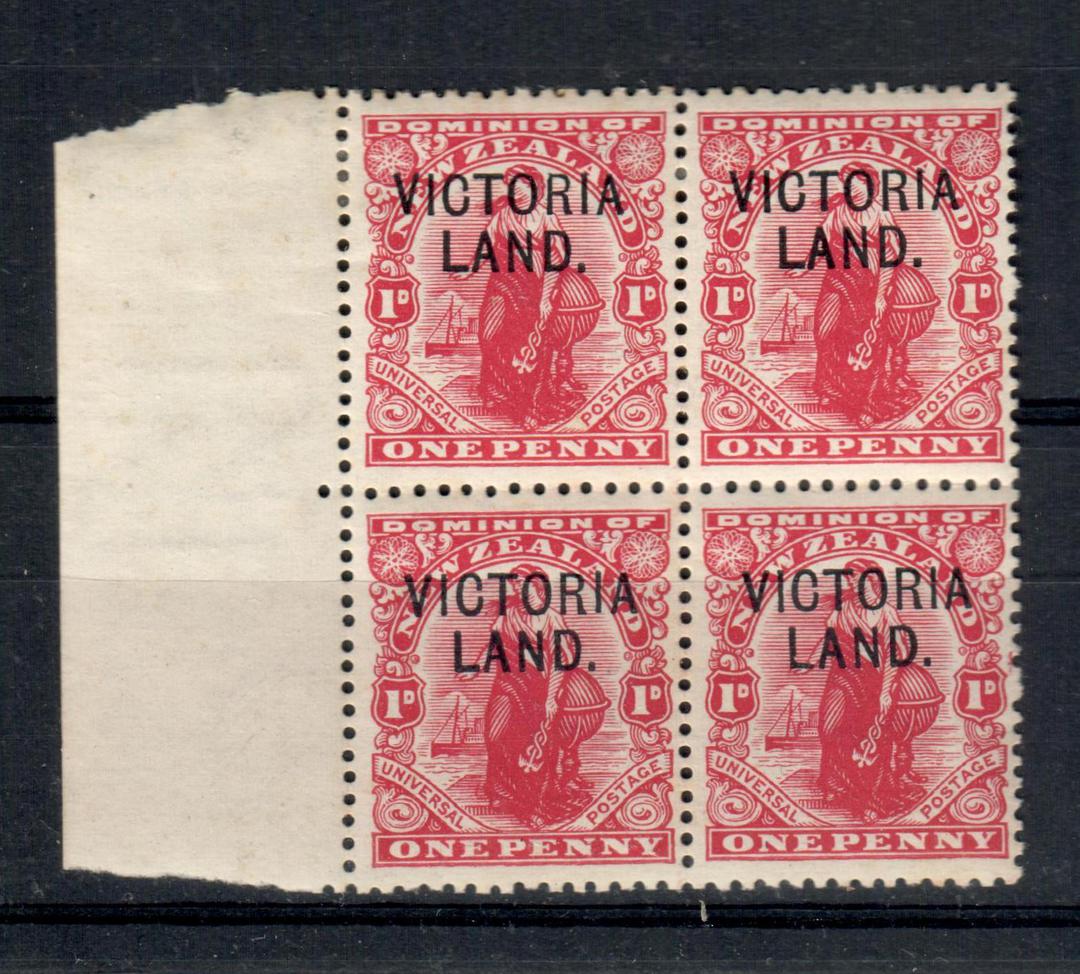 VICTORIA LAND 1910 1d Red. Block of 4. The top two are lightly hinged. The bottom two never hinged. - 20988 - Mixed image 0