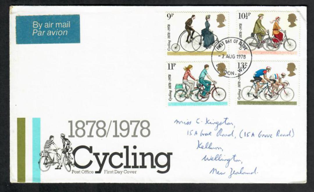 GREAT BRITAIN 1978 Cycling. Set of 4 on first day cover. - 131803 - FDC image 0