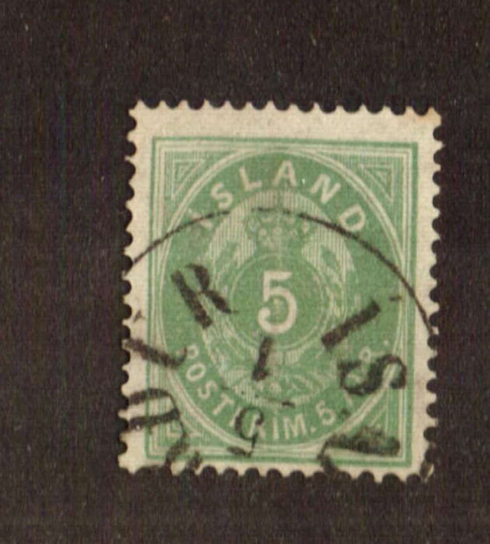 ICELAND 1884. 5 aure Dull Green. Nice clear cancel. Perf 14 x 13.5. Scott #16 Cat $US11.00. - 71434 - VFU image 0