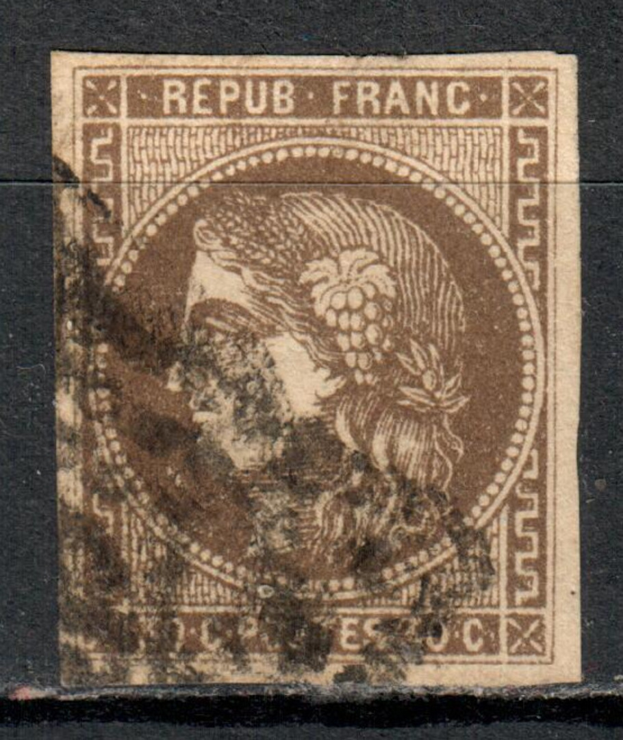FRANCE 1870 Bordeaux printing 30c Brown. Four margins. - 71062 - FU image 0