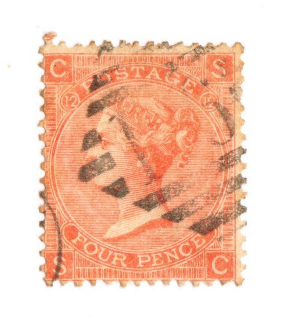 GREAT BRITAIN 1865 4d Vermillion. Plate 12. Diamond postmark. Centred South West. - 70250 - Used image 0