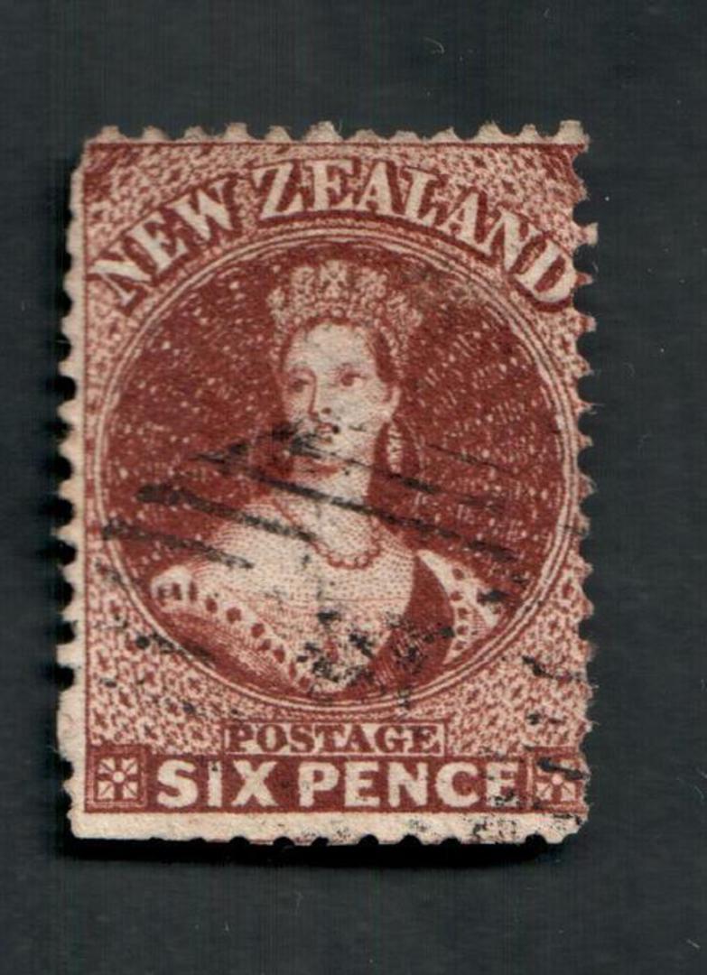 NEW ZEALAND 1862 Full Face Queen 6d Brown. Light cancel. Attractive copy. Dull top corner. - 39991 - FU image 0