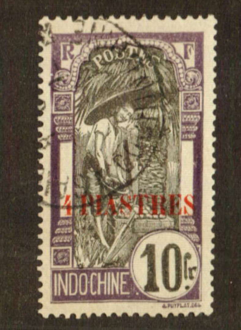 INDO-CHINA 1919 Surcharges. 4pi on 10fr. Well centred and clean stamp. Good perfs As good as it gets. - 71268 - VFU image 0