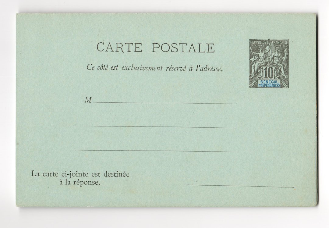 SENEGAL 1895 Carte Postale Response 10c Black. Unused. - 38189 - PostalHist image 0