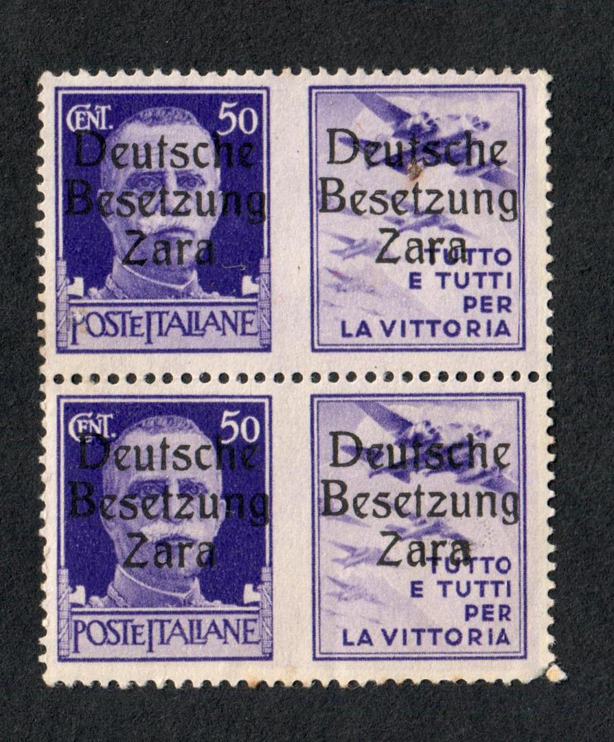GERMAN OCCUPATION of YUGOSLAVIA  ZARA 1943 War Propaganda Army 50c Bright Violet and label overprinted. Joined pair. - 72082 - U image 0