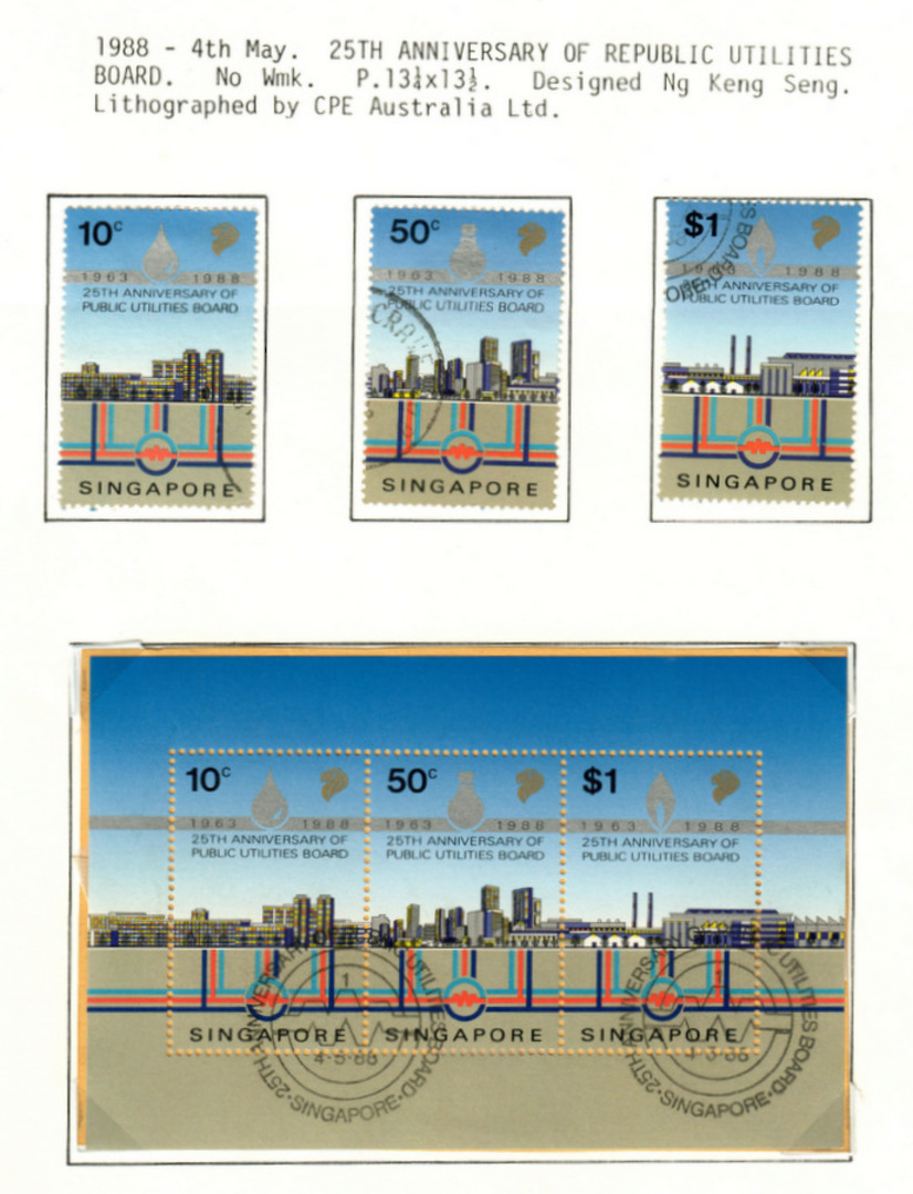 SINGAPORE 1988 25th Anniversary of the Public Utilities Board. Set of 4 and miniature sheet. - 59663 - VFU image 0