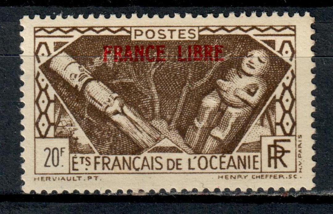 FRENCH OCEANIC SETTLEMENTS 1941 Adherence to General de Gaulle Overprint 20fr Olive-Brown. - 75326 - LHM image 0