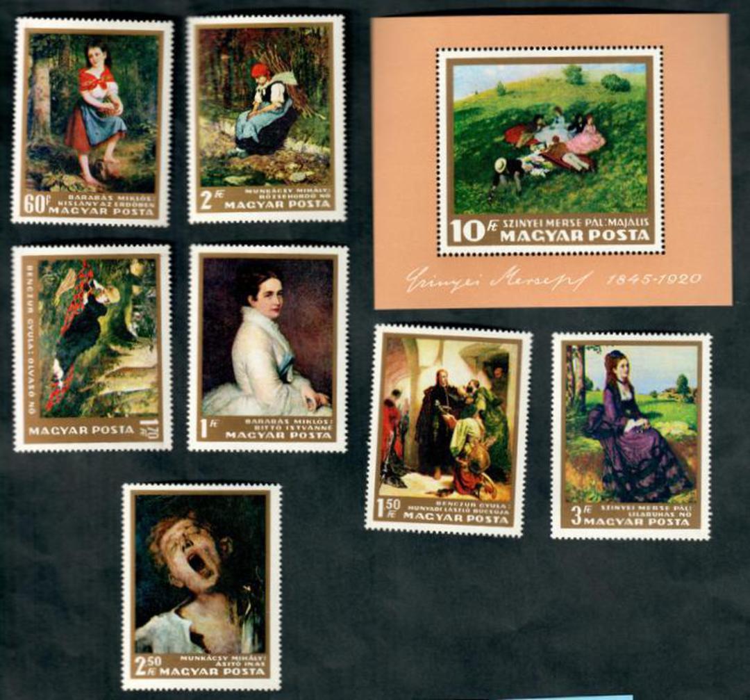 HUNGARY 1966 Paintings from the National Gallery. First series. Set of 7 and miniature sheet. - 52140 - UHM image 0