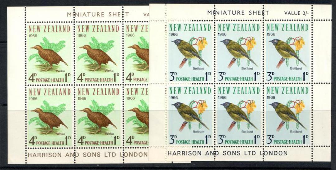 NEW ZEALAND 1966 Health miniature sheets featuring Birds: Bellbird and Weka - 12666 - UHM image 0