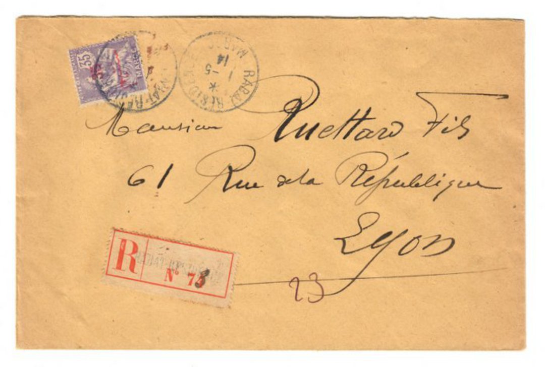 FRENCH MOROCCO 1914 Registered Letter from Rabat to Lyon. - 37716 - PostalHist image 0