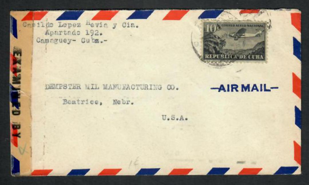 CUBA 1944 Airmail Letter to USA. Cuba slogan cancel on the reverse. Reseal Label "Examined by 30345". - 32326 - FDC image 0