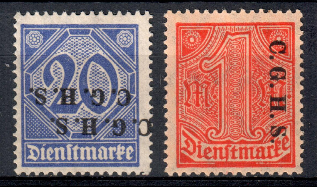 UPPER SILESIA 1920 Officials. Two values , one with inverted double overprint and the other with sideways overprint. See note in image 0