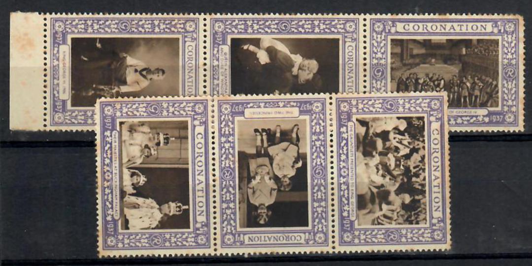 GREAT BRITAIN 1937 Coronation. 6 items from the sheet. Light toning (therefore mint no gum). - 22060 - Cinderellas image 0