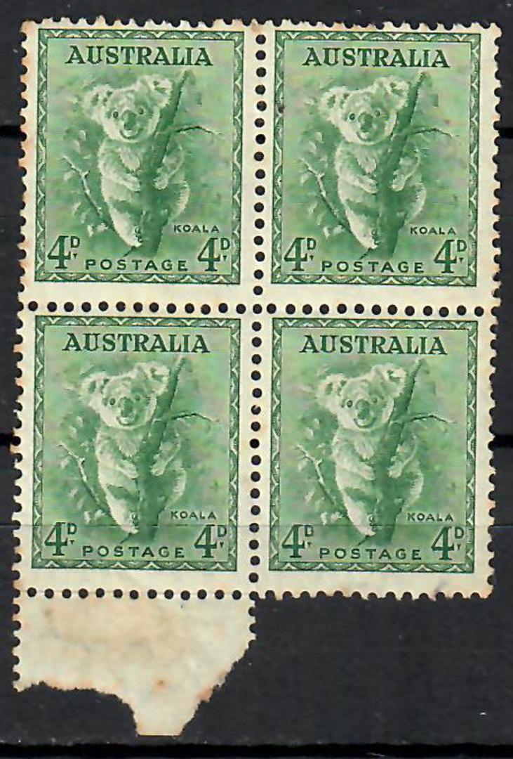 AUSTRALIA 1937 Definitive 4d Koala Bear. Perf 13½x14. Block of 4. ` - 70822 - UHM image 0
