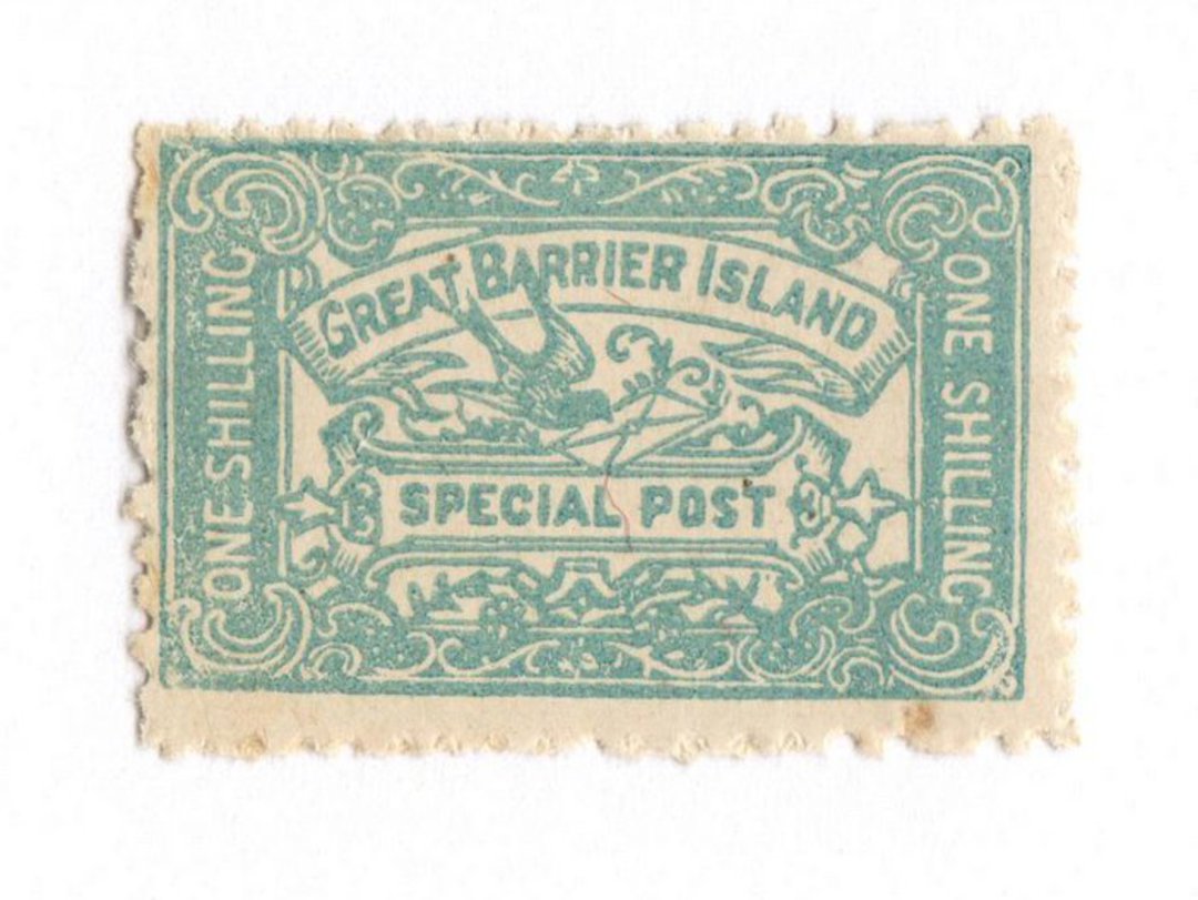 NEW ZEALAND 1898 Pigeon Post 1/- Green Special Post. Fine copy with light hinge remains but a large proption of good quality ori image 0