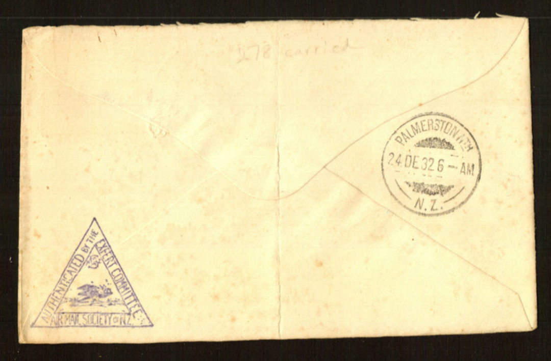 NEW ZEALAND 1932 Letter from Palmerston North to Wellington flown on Christmas Flight. - 31003 - image 1
