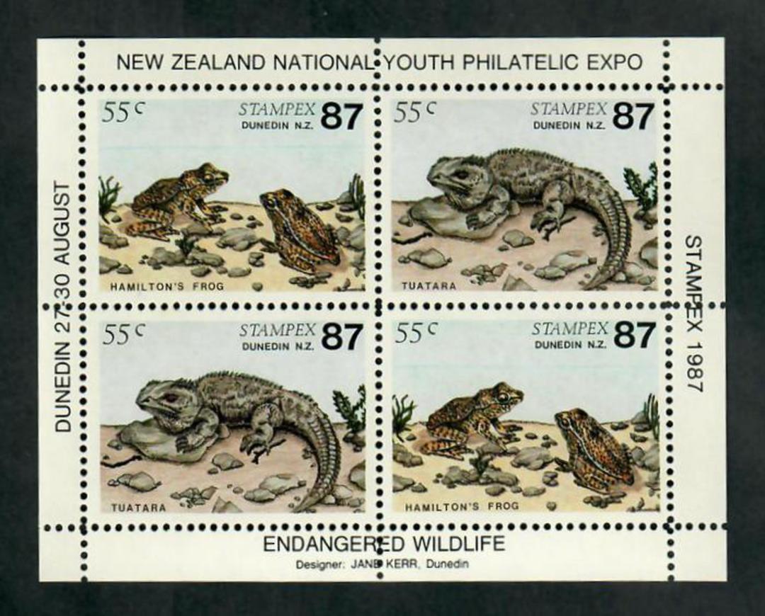 NEW ZEALAND 1987 Stampex New Zealand National Youth Philatelic Expo. Frogs and Tuataras . Miniature sheet. - 50954 - UHM image 0