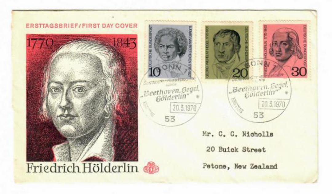 WEST GERMANY 1970 Birth Bicentenaries. Includes Beethoven. Set of 3 on first day cover. - 30459 - FDC image 0