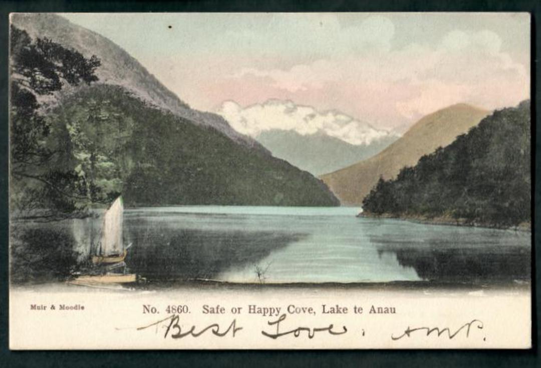 Early Undivided Coloured Postcard by Muir & Moodie of Safe or Happy Cove Lake Te Anau. - 49066 - Postcard image 0