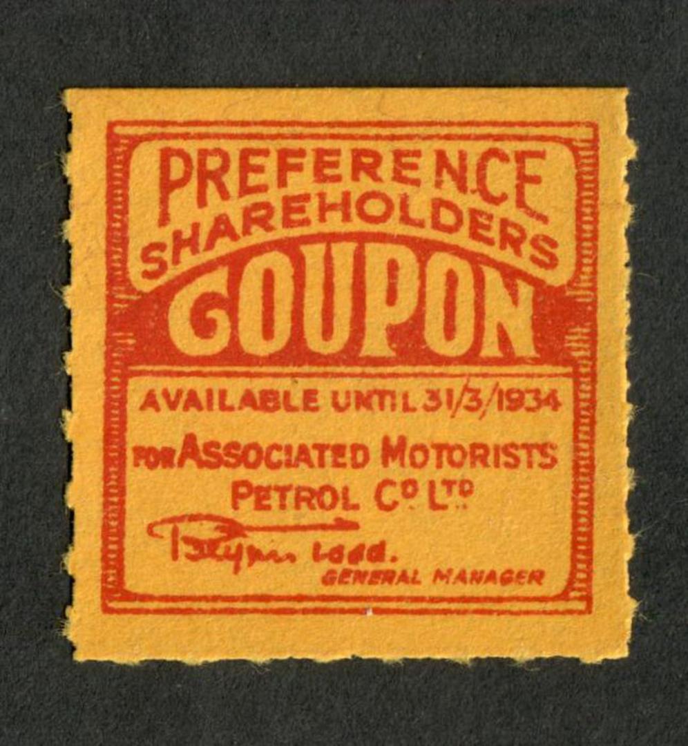 NEW ZEALAND 1934 Associated Motorists Petrol Co Ltd. Preference Shareholders Coupon. - 74164 - Cinderellas image 0