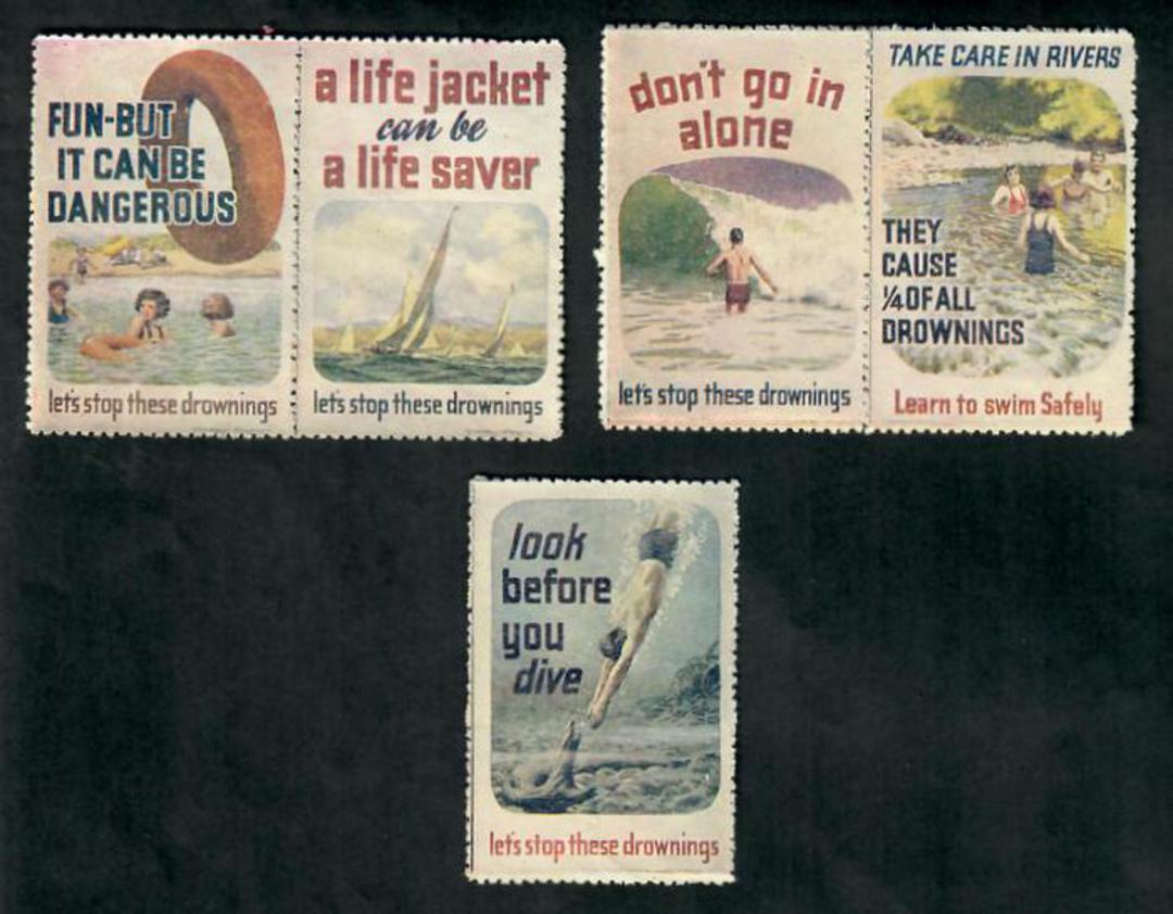 NEW ZEALAND 1955 Stop Drowning Five values including two pairs. - 21677 - Cinderellas image 0