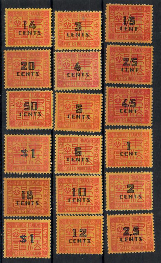 INDO-CHINA 1931 Postage Due. Set of 17 plus an extra $1 SG D312a value in black. - 25308 - Mint image 0