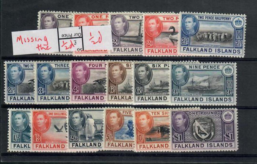 FALKLAND ISLANDS 1938 Geo 6th Definitives. Set of 18. - 21620 - LHM image 0