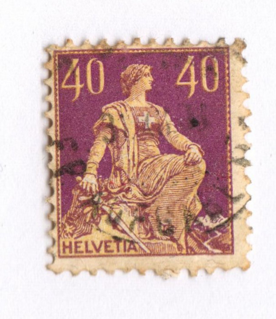 SWITZERLAND 1908 Definitive 40c Orange-Yellow and Purple. Designers name in full. - 73313 - FU image 0