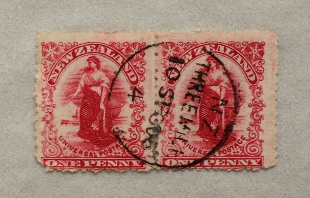 NEW ZEALAND Postmark Greymouth THREE MILE. (no hyphen). A Class cancel on pair of 2d Universal. Full clear strike. - 71626 - Pos image 0
