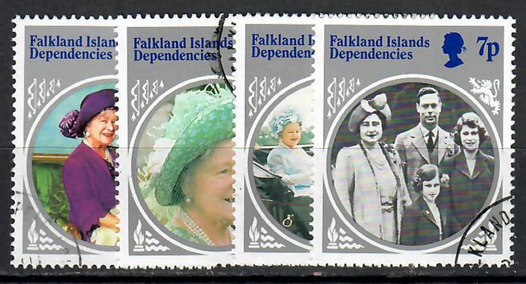 FALKLAND ISLANDS DEPENDENCIES 1985 Life and Times of Queen Elizabeth the Queen Mother. Set of 4. - 70876 - VFU image 0