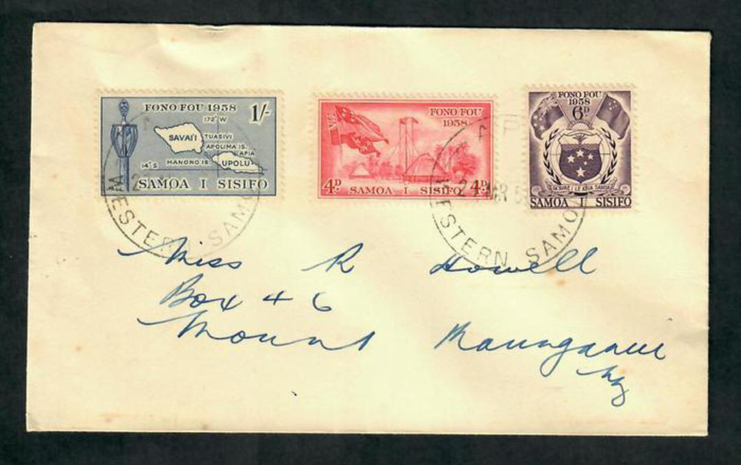 SAMOA 1958 Inauguration of the Samoan Parliament. Set of 3 on first day cover. - 30573 - FDC image 0