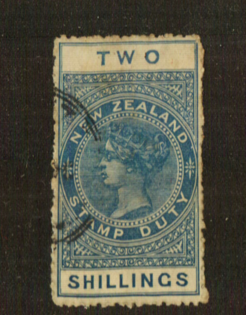 NEW ZEALAND 1882 Long Type Postal Fiscal 2/- Postally Used. Perf 14.1/2 x 14. Rough perfs. - 71901 - Used image 0