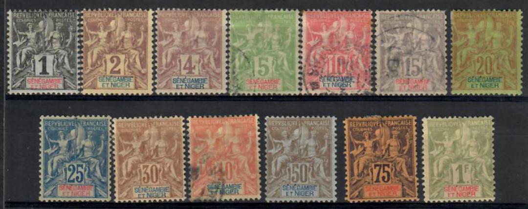 SENEGAMBIA and NIGER 1903 Definitives. Set of 13. Mostly mint. 3 lower values and the 40c fine used. - 22375 - Mixed image 0