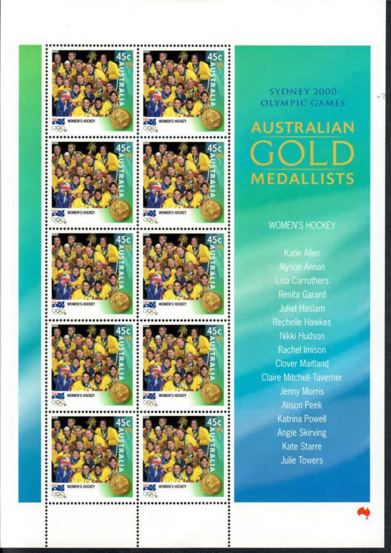 AUSTRALIA  2000 Gold Medalists. Hackett Women Water Polo Aitkenweather Freeman Cook Burns Hockey Armstrong. 8 sheetlets each of image 6