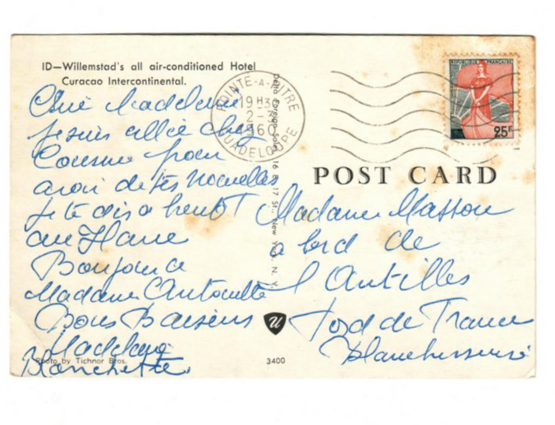 GUADELOUPE 1960 Postcard to France. - 37608 - PostalHist image 0
