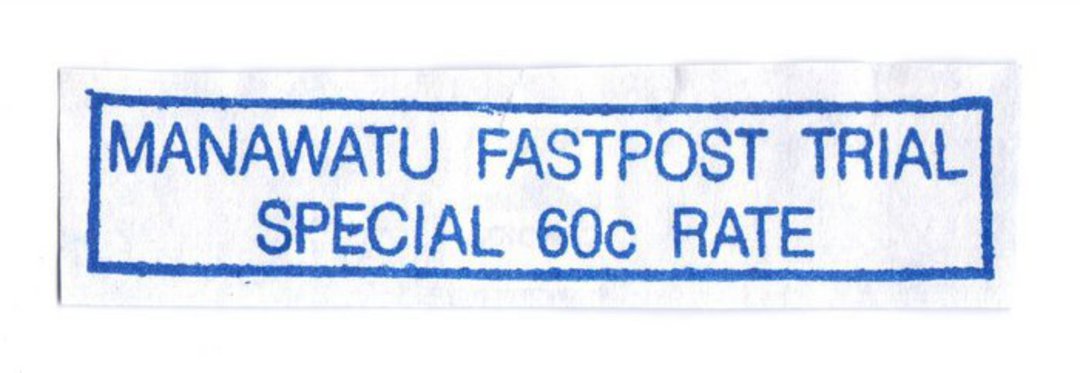 CACHET cut out from envelope MANAWATU FASTPOST TRIAL SPECIAL 60c RATE. - 1176 - PostalHist image 0