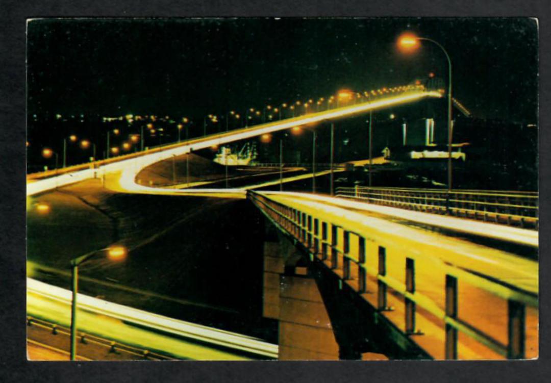 Modern Coloured Postcard by Gladys Goodall of Auckland Harbour Bridge at night. - 444079 - Postcard image 0