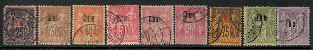 FRENCH POST OFFICES IN CHINA 1894. Set of 13 with shades (21stamps) and vermillion surcharges where applicable. A very nice sele image 0