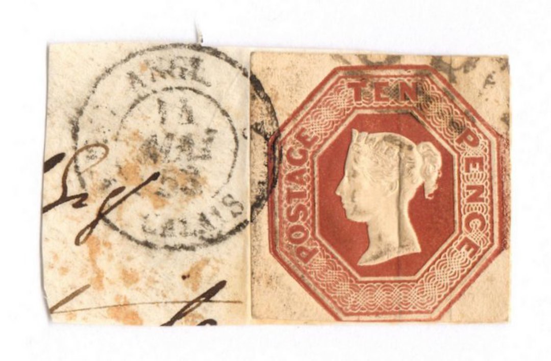 GREAT BRITAIN 1847 10d Brown. Cut square.Hugh margins. On piece with ANGE CALAIS postmark. Tied. - 70436 - VFU image 0