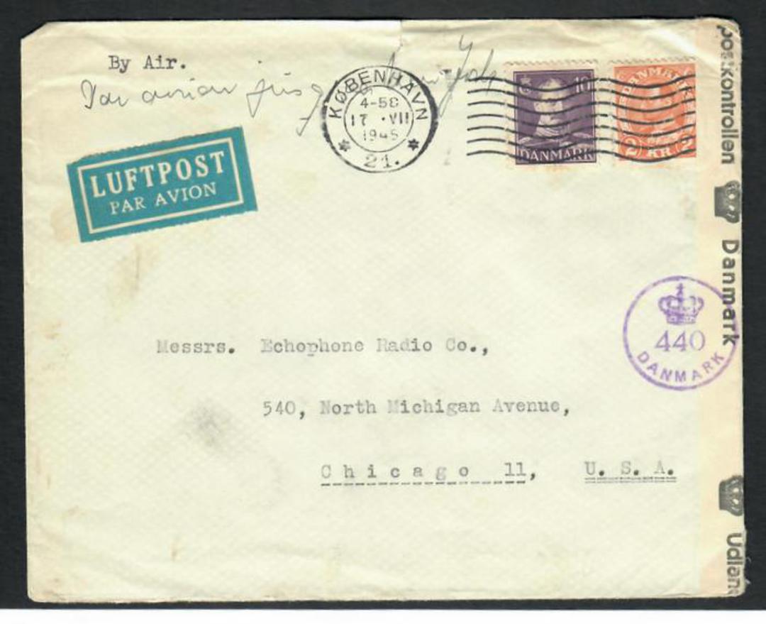 DENMARK 1945 Letter to USA. Reseal Label and Censor cachet originate in Denmark. - 32344 - PostalHist image 0