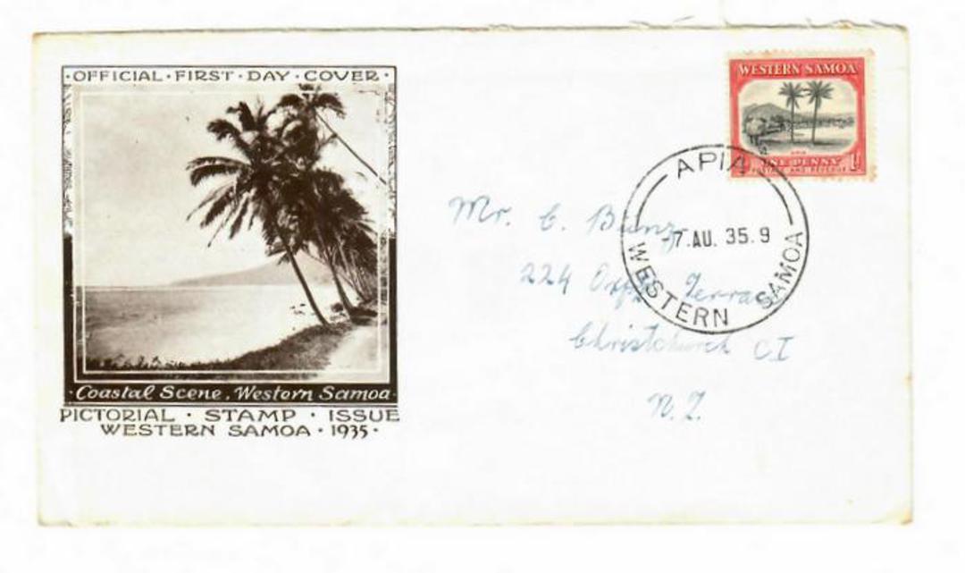 SAMOA 1935 Definitive 1d Black and Carmine  on illustrated first day cover. - 32139 - FDC image 0