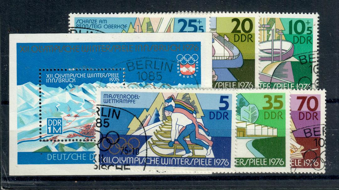 EAST GERMANY 1975 Winter Olympics  Set of 6 and miniature sheet. - 20993 - VFU image 0
